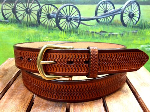 Snake Spine Embossed Leather Belt in Tan Combo with 1-1/2" Natural Brass Buckle