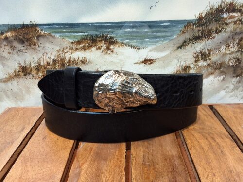 Chatham Oyster Shell Leather Belt in White Bronze Silver on Black Aztec