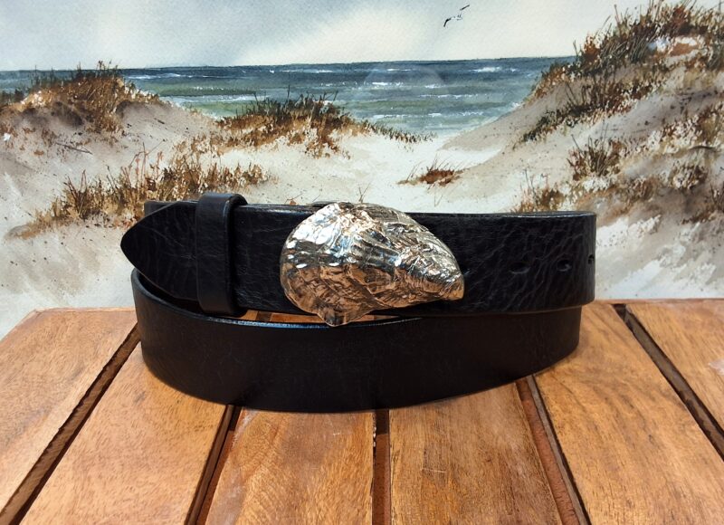 Chatham Oyster Shell Leather Belt in White Bronze Silver on Black Aztec