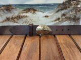 Chatham Oyster Shell Leather Belt in Solid Brass on Brown Vintage Glazed