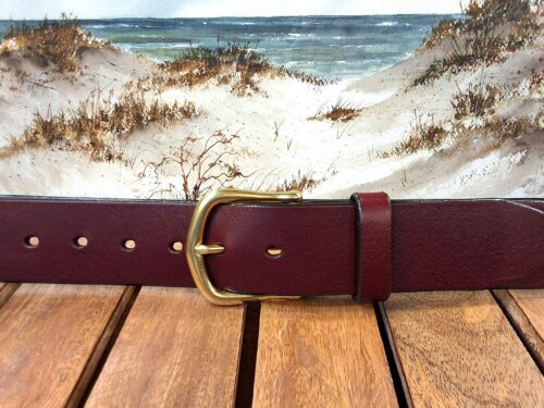 Cape Cod Cranberry Leather Belt with 1-1/2" Natural Brass Buckle