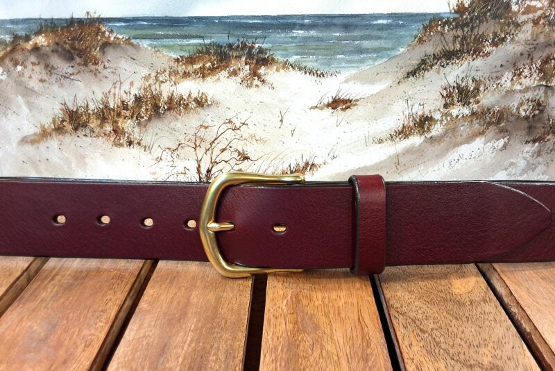 Cape Cod Cranberry Leather Belt with 1-1/2" Natural Brass Buckle