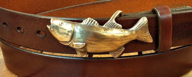 Striped Bass Profile Fishing Angler Buckle in Bronze