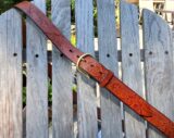 Bass Fly Fishing Embossed Leather Belt in Tan Antique Hand Dye with 1-1/2" Natural Brass Buckle