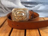 Celestial Body Leather Belt Buckle with Solid Brass Buckle