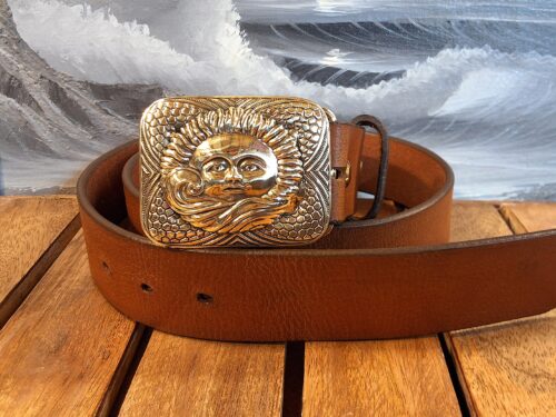 Celestial Body Leather Belt Buckle with Solid Brass Buckle