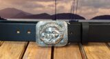 Celestial Body Leather Belt in Black Bridle with Silver Plate Buckle