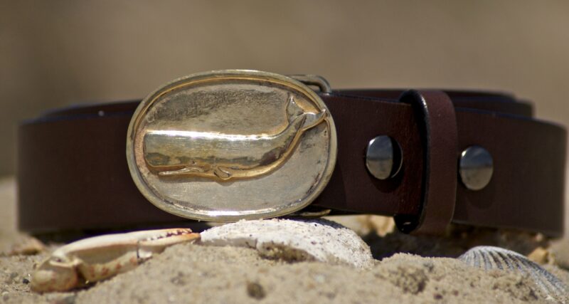 Sperm Whale Leather Belt with Solid Brass Buckle