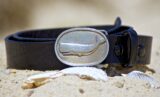 Sperm Whale Leather Belt in Black with White Bronze Silver Buckle
