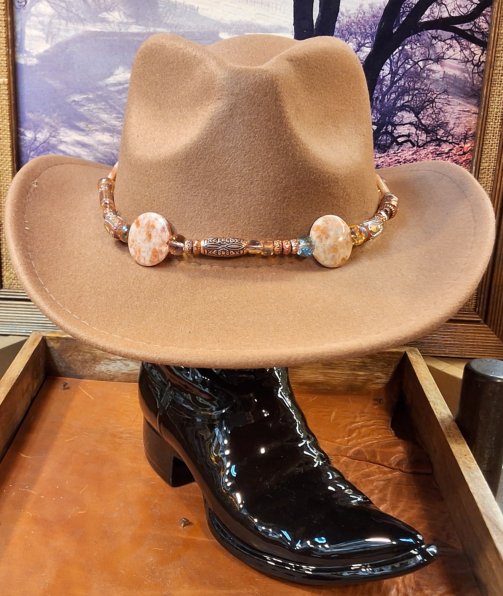 Beaded Leather Hat Band