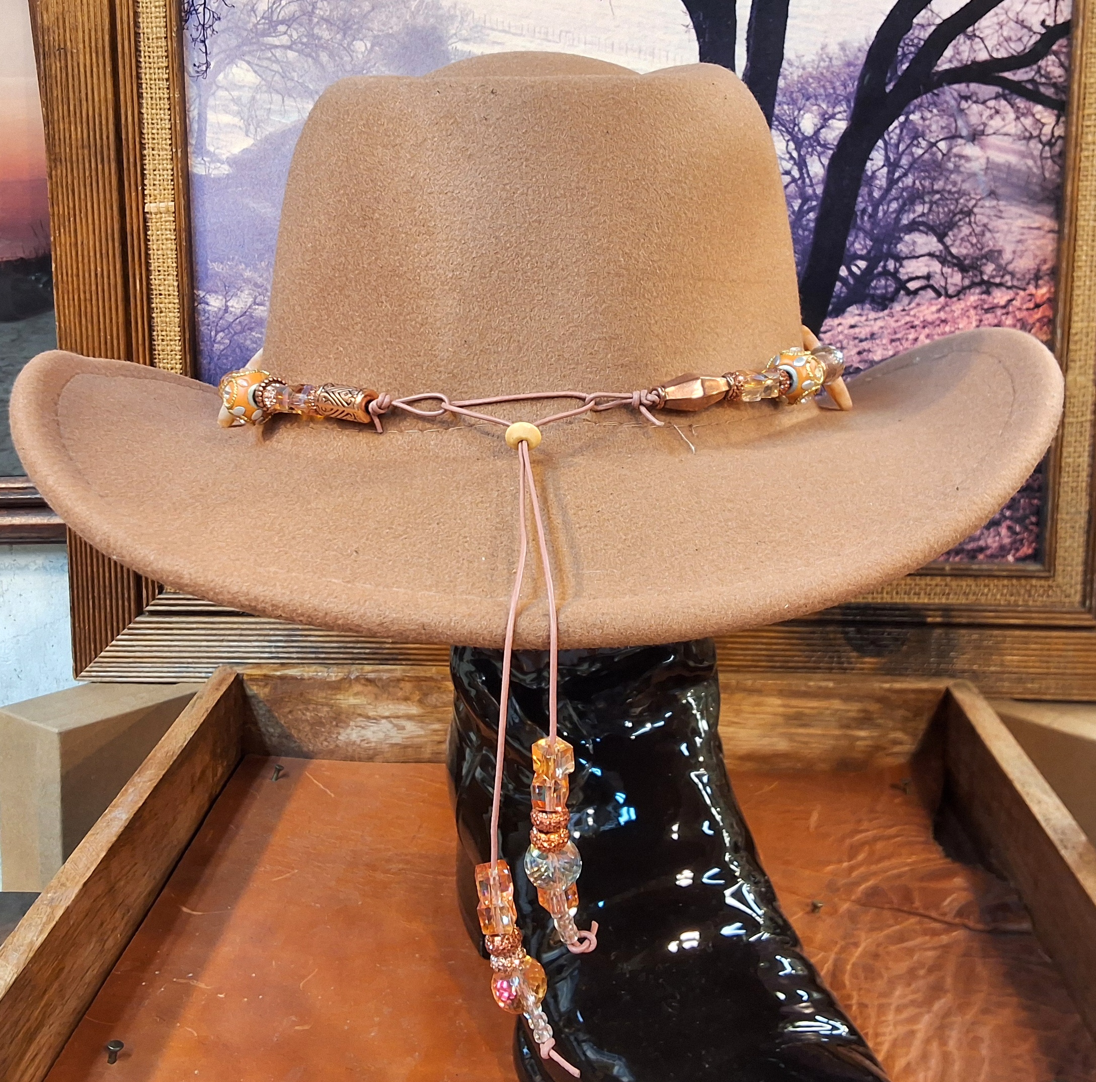 Beaded Leather Hat Band Back View